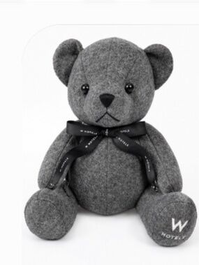 W Hotels Gray Felt Teddy Bear Plush with Signature Ribbon – Collectible